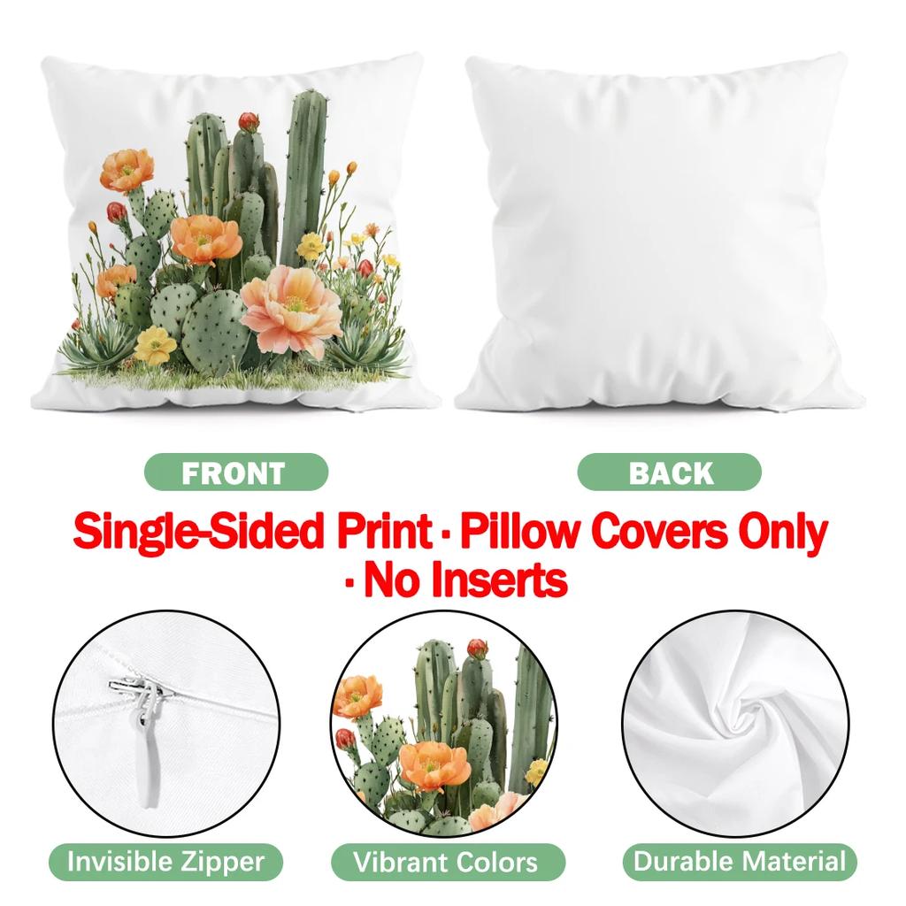 4 Pcs Desert Cactus Single-Sided Printed Pillowcase Cushion Cover,Suitable For Living Room,Bedroom,Car Decoration