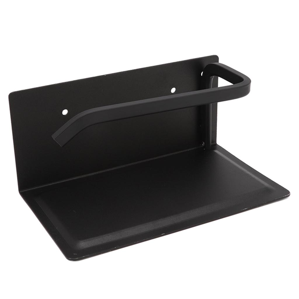 Wall Mounted Tissue Holder Toilet Tissue Bracket Bathroom Paper Roll Hanger with Phone Shelf Black