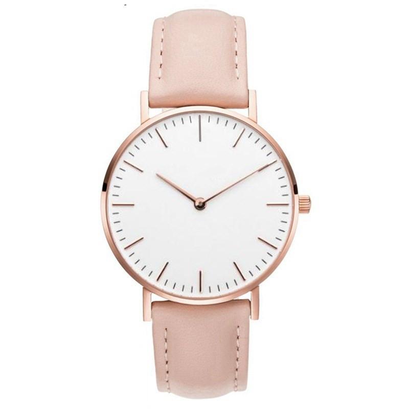 Simple Elegant Watch for Women  Pink White Leather Watchband Dress Lady Wrist Watches Casual Female Clock  Montre Femme