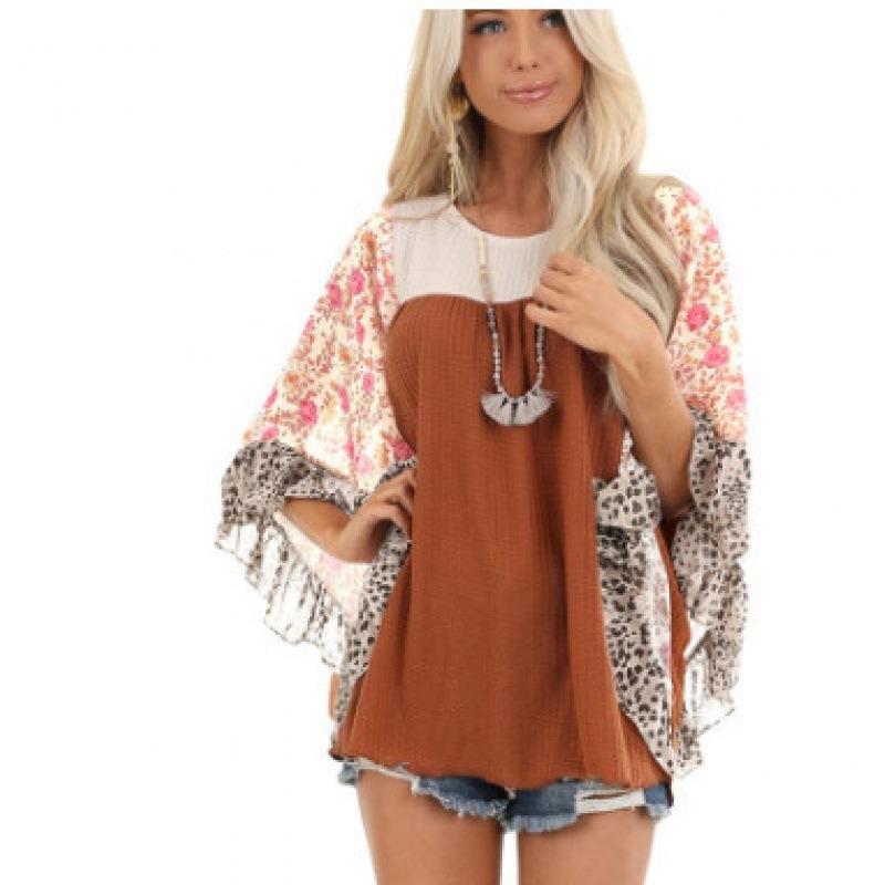 Весенне-осенняя свободная футболка с рукавом «летучая мышь» с принтом, женская мода, элегантная футболка больших размеров, женские повседневные винтажные офисные женские футболки, женская одежда 24575