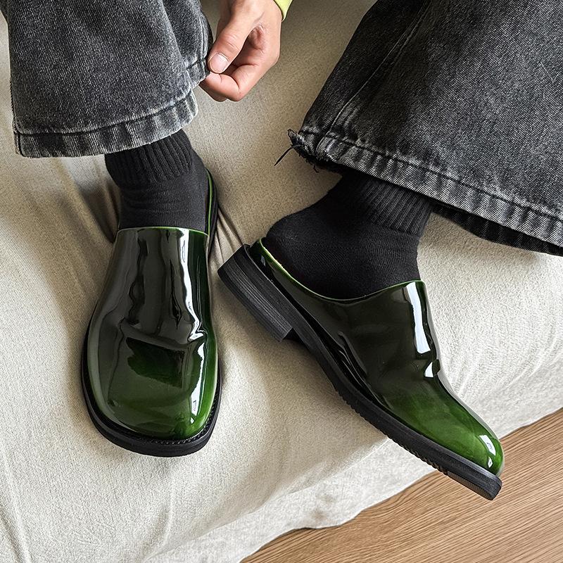 Summer New Fashion Trend One-pedal Muller Shoes Dress Upright Versatile Leather Slippers 91519-J