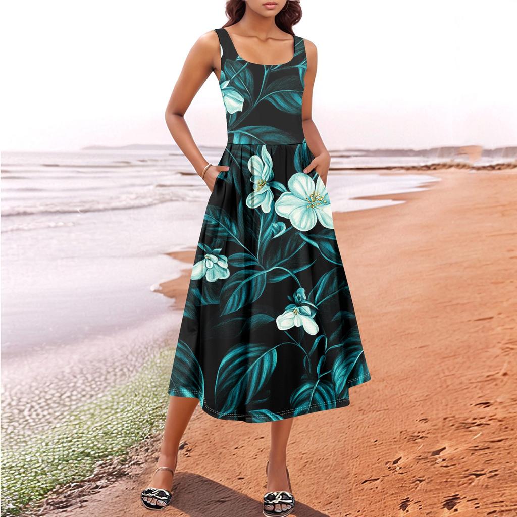 Women's  Summer Spring Casual Floral Sundress Sleeveless Beach Vacation Flowy Boho Tank Midi Dresses