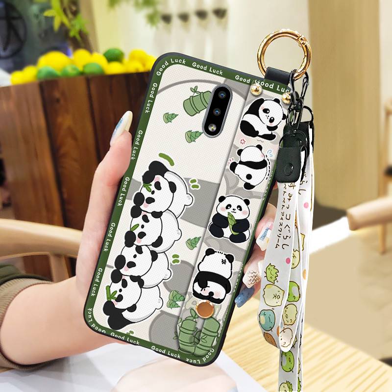 Cartoon Fashion Design Phone Case For Nokia 2.3 Wrist Strap Panda Back Cover Waterproof Anti-knock Lanyard Wristband