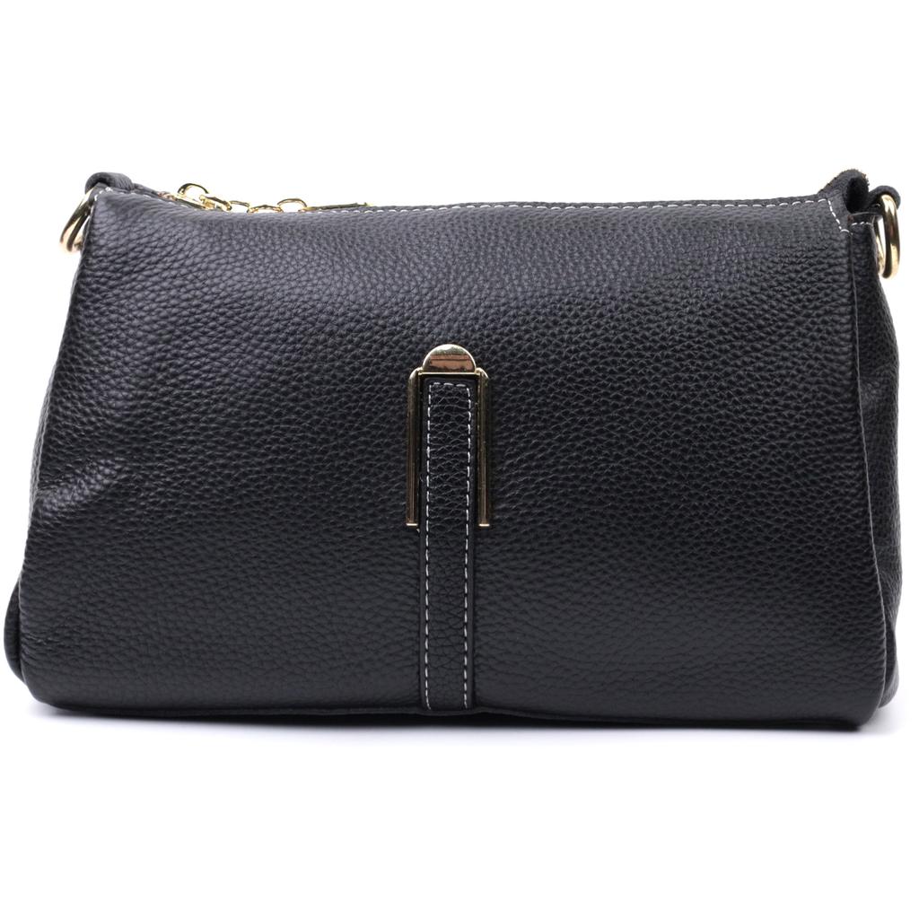 Women's Bag with Metal Decoration In the Middle Made of Genuine Leather Vintage 22607 Black