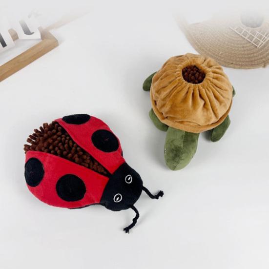 Dog Treat Dispenser Toy Interactive Plush Squeaky Turtle Ladybug Dog Chew Toy Treat Hiding Snuffle Puzzle Toy for Dogs Teething Mental