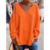 IHUASU Autumn Winter Women's Solid Color V-neck Long Sleeve Loose Casual Comfortable T-shirt Top