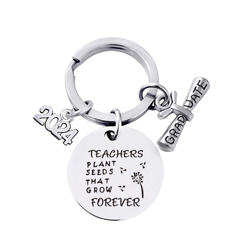 2024 Graduation Keychain Rings Key Holder Engraved Inspirational Language Doctoral Cap