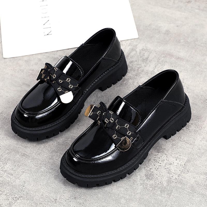Женские лоферы на платформе, массивные женские летние повседневные черные кожаные туфли