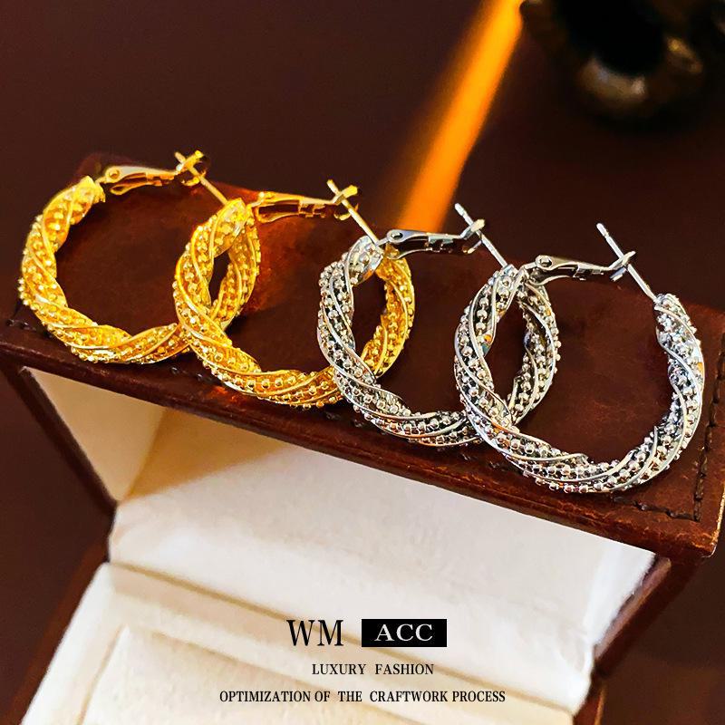 Luxury Gold-Plated Twisted Silver Needle Earrings - Elegant, Versatile, and Exquisite