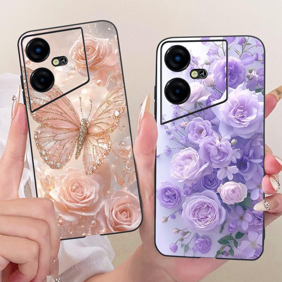 Чехол с узором Цветок Бабочка Бант для Tecno Pova Neo Neo3 LE6 LH6n Задняя Крышка Матовый Мягкий Силиконовый Чехол для Телефона Ударопрочный
