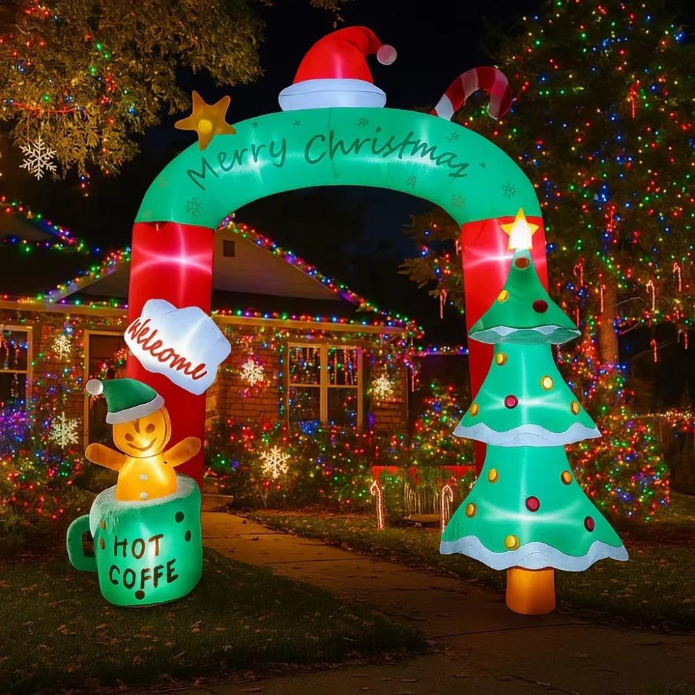 Inflatable Christmas Tree Arch With Gingerbread Man Decorations Toys With LED Decor Christmas Gift DIY Christmas Blow Up Decor