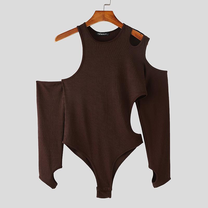 INCERUN Мужские обтягивающие шорты с вырезом и длинным рукавом, комбинезоны, боди