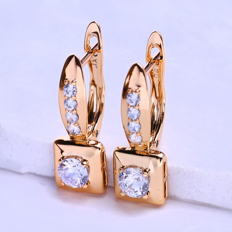 LSOOYH серьги-клипсы цвета розового золота, модные серьги для женщин, квадратные серьги-гвоздики с кубическим цирконием, ювелирные изделия