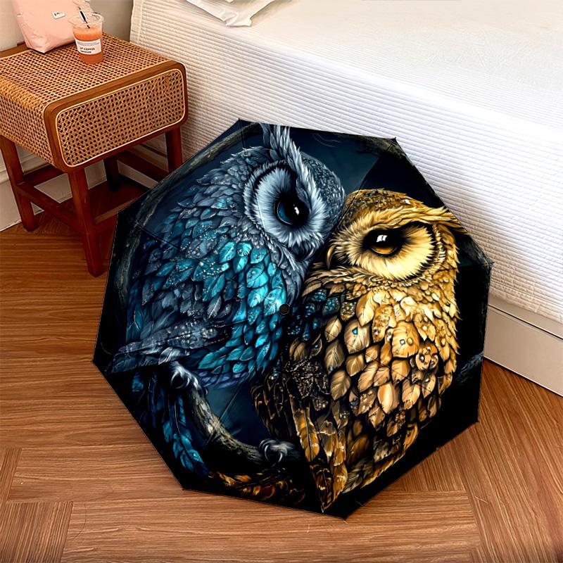 Узор "Две совы", автоматический складной зонт, портативная и складная конструкция, 8 спиц, рождественский или день рождения подарок.