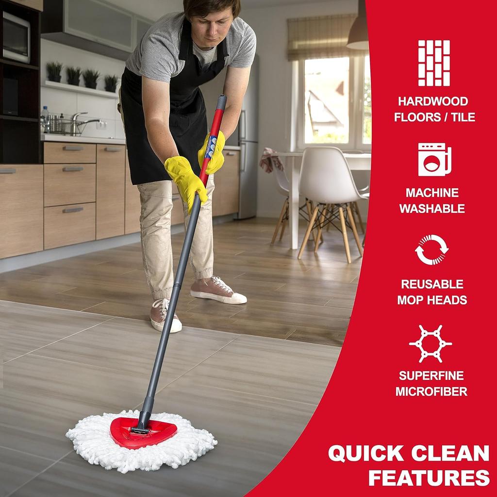 Сменные насадки для швабры с отжимом для системы Vileda O-Cedar EasyWring с 1 резервуаром, Микрофибровые насадки для швабры с отжимом, Треугольные поворотные насадки-заменители, Можно стирать в машине
