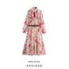 Kaslead New Arrival Women's Clothing Fashion Style Fashion with Belt Flowers Print Midi Skirt Dress 2507147