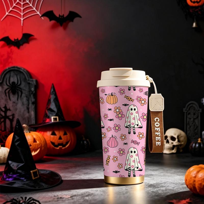 532ml Coffee Cup Halloween Ghost Pumpkin Flower MotifOutdoor Water Cup Holiday Creative Cup Halloween Limited Cup