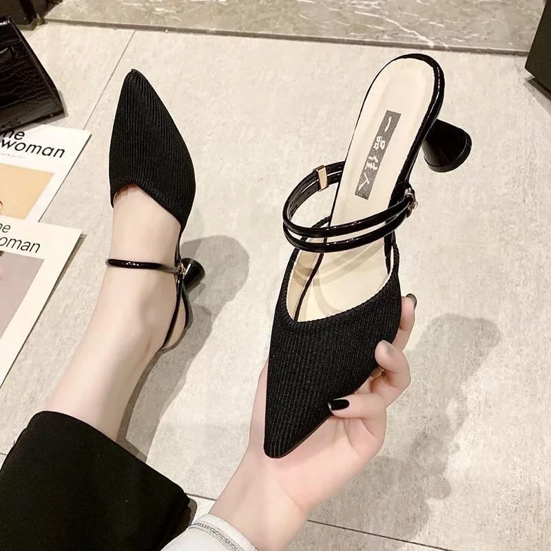 Fashion Shoes Female 2024 Hot Sale Plus Size Women's Slippers Sexy Pointed Toe Dress Slippers Women Fashion Closed Toe Heels Women