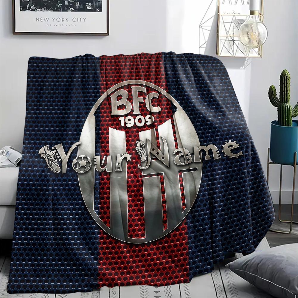 1PC Bologna Fc Custom Name Patterned Flannel Blanket Suitable For All Seasons For Home Decor Warmth And Comfort Gifts Holiday Present