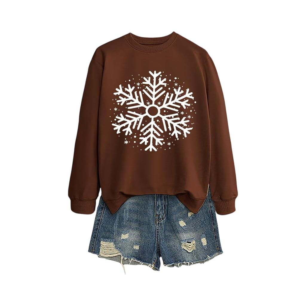 Women's Loose Comfortable Casual And Fashionable Round Neck Snowflake Pattern Printing Long Sleeved Sweatshirt