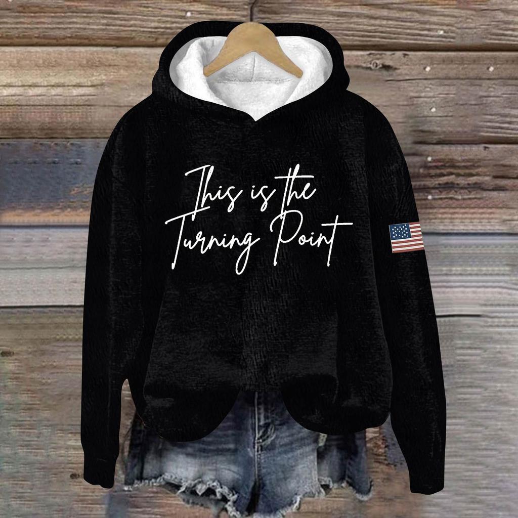 Ladies Fashion Casual Long Sleeve Printed Round Neck Hoodie Pullover Top