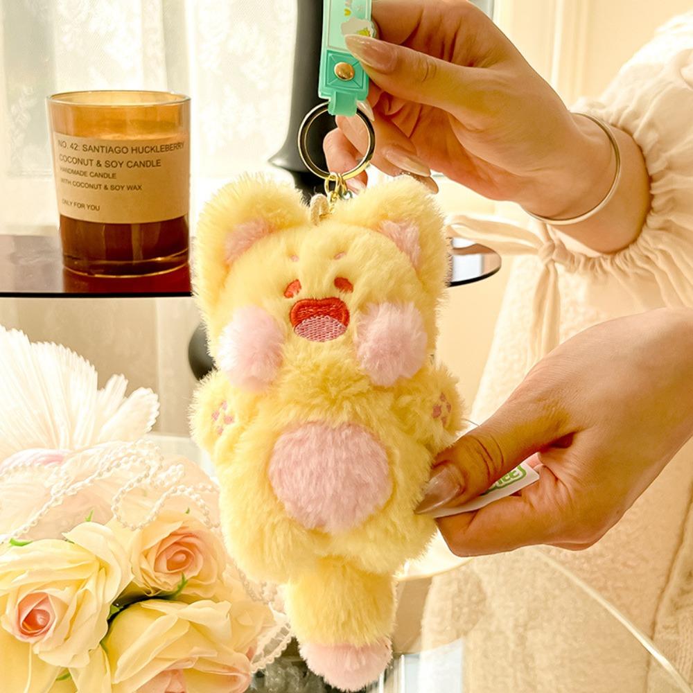 Soft Plush Animal Pendant Pink Cartoon Doll Keychain Purple Cute Cat Key Ring  Girls