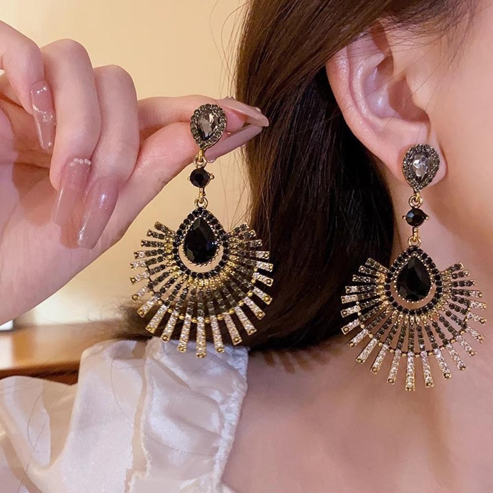 Light Luxury Tassel Dangle Earrings Exaggerated Vintage Earrings Rhinestone Peacock Earrings  Women