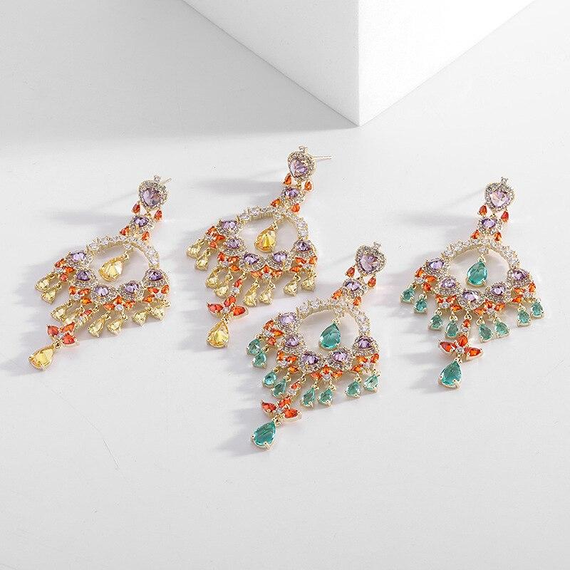 Кубический цирконий, разноцветные серьги с кисточками для женщин, дизайн, эффектные свадебные украшения, роскошные серьги-подвески, серебро 925 пробы, игла