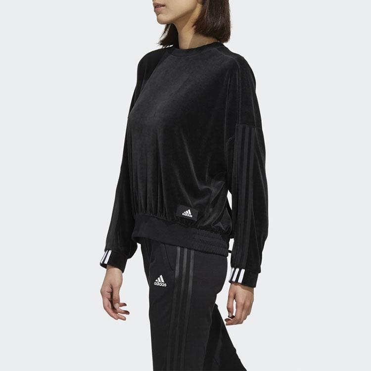 adidas Women's Black Velvet Crew Neck Loose Casual Sports Sweatshirt FI9254