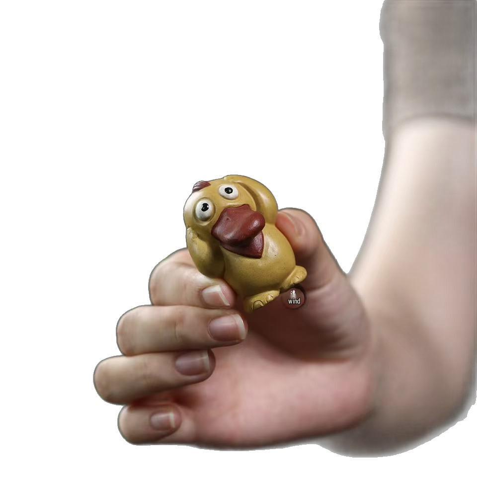Исинская фиолетовая глина Маленькая желтая уточка Psyduck Чайный питомец Скульптура - Милое Креативное Украшение