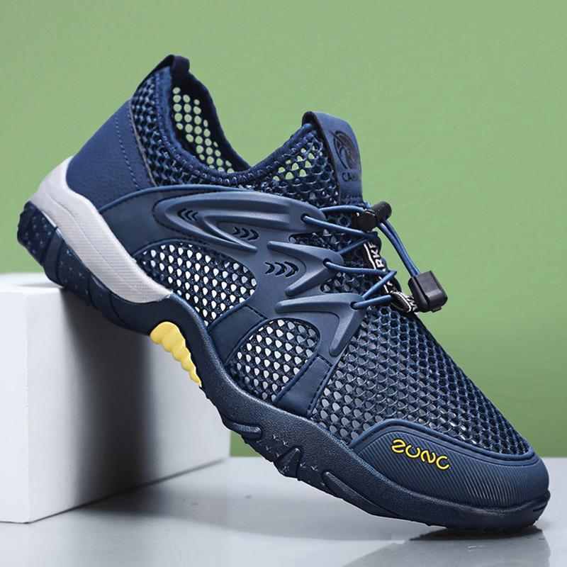 2025 лето новые кроссовки для ручья мужские быстросохнущие с крупной сеткой эластичная лента обувь для ходьбы по воде полая дышащая сетка спортивные сандалии