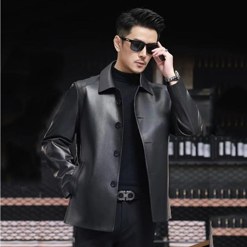 Мужская куртка из натуральной кожи осень-зима новая однобортная куртка средней длины из овчины для людей среднего и пожилого возраста