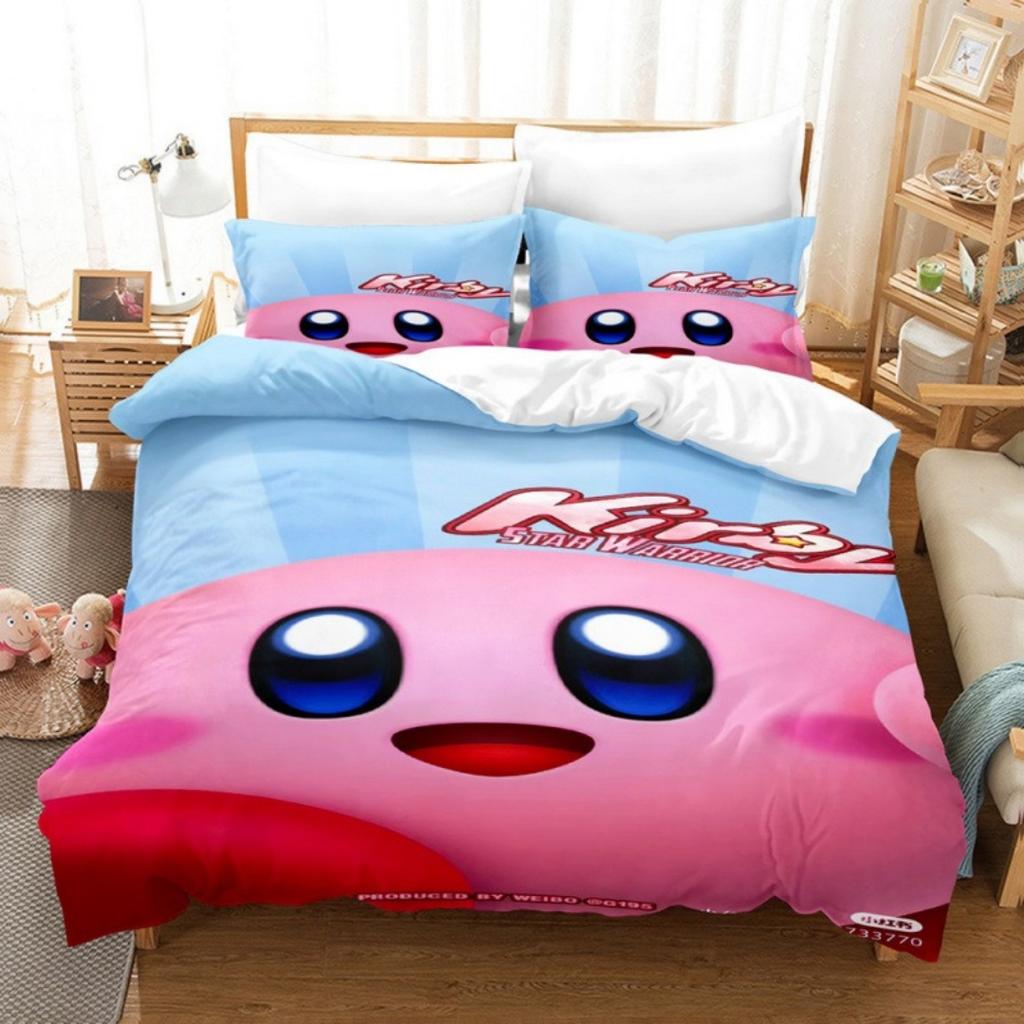 2026Cartoon Pink Star Kirby Allies Duvet Cover Pillowcase Bedding Set Adult Boy Girl Bedroom Decoration Single Double Large Size
