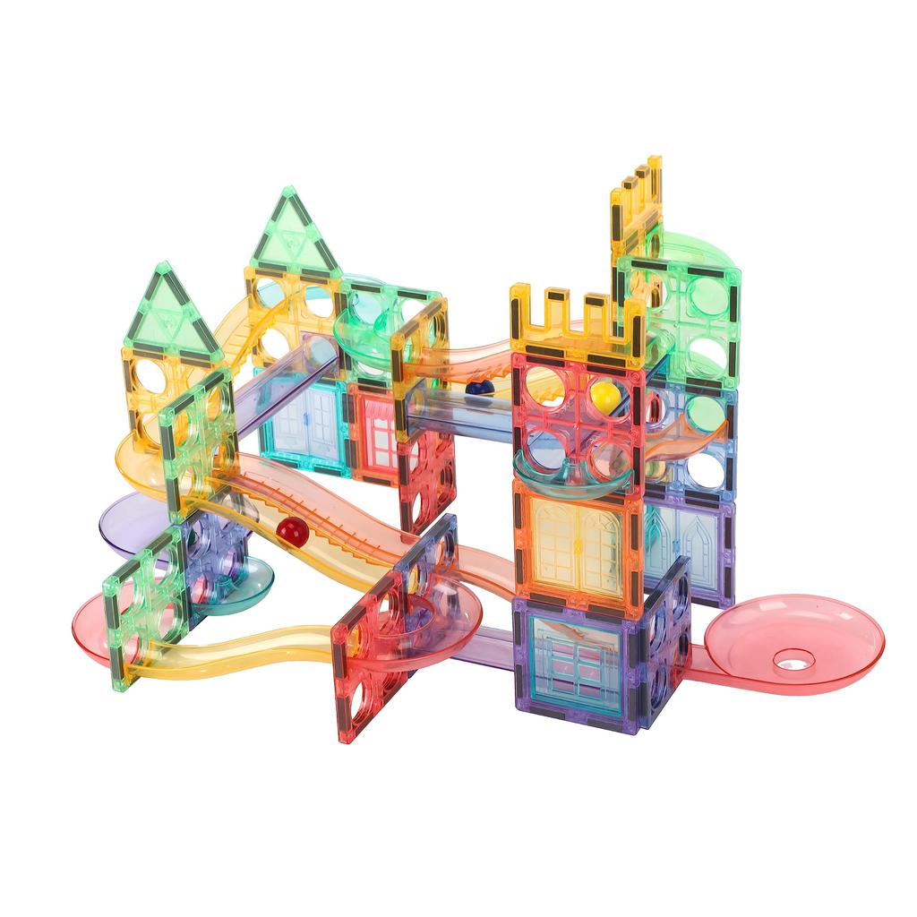 Magnetic Block Pitapare 108 Pieces Educational Toy Children Magnetic Tile Birthday Present Magnet Slope Set Ball Rolling Toy 3D Puzzle Brain Training