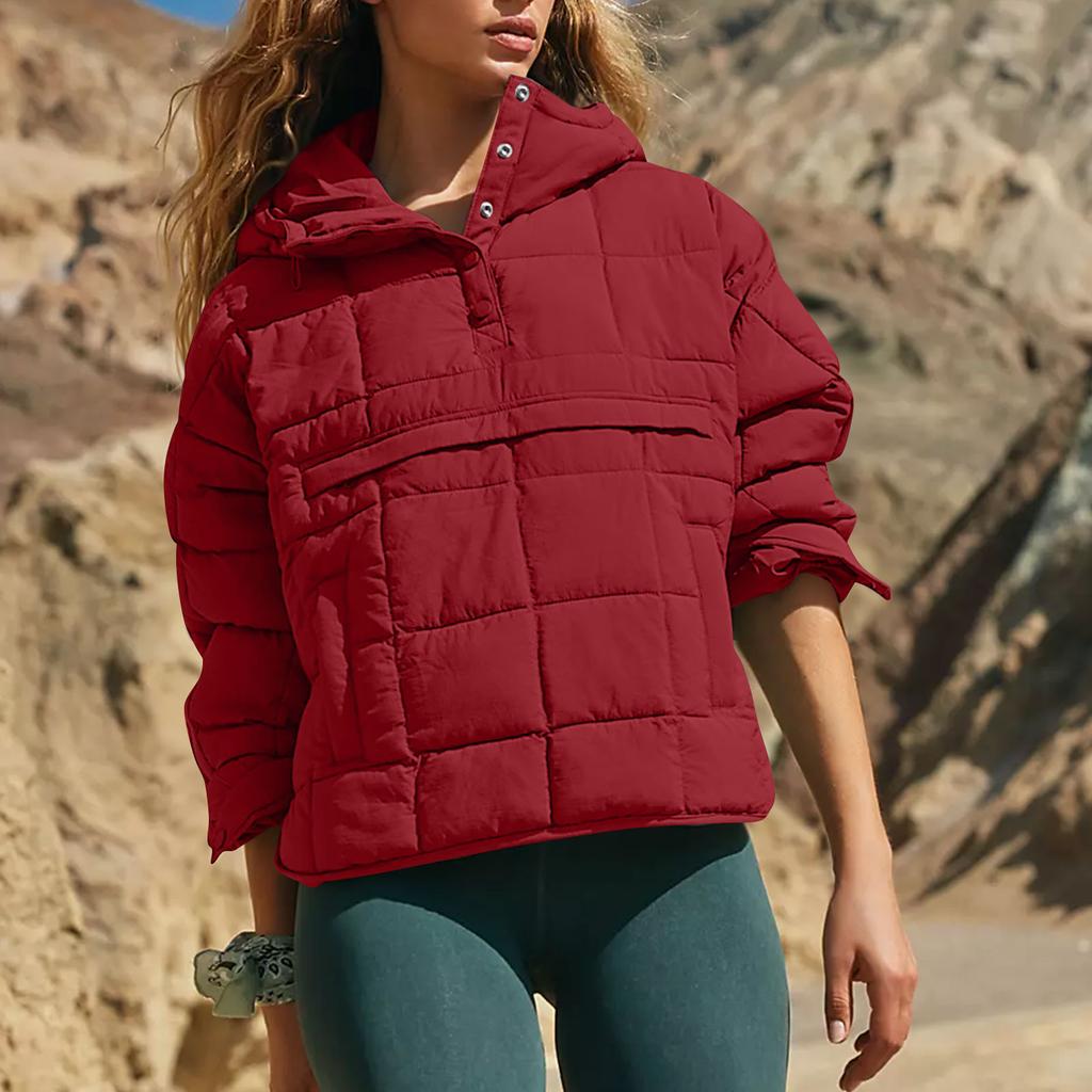 Women's Quilted Jacket Lightweight Long Sleeve Button Jacket Warm Winter Jacket Jacket with Pockets