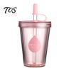 Portable Travel Tumbler with Dual Ports Drinking Straw Cup, Leak-proof PC Water Bottle, Durable Plastic Cup Anti-fall for Students And Office Use Back