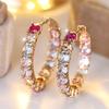 Luxury Rainbow Hoop Earrings for Women Round Colorful Cubic Zirconia Earrings Wedding Party Jewelry