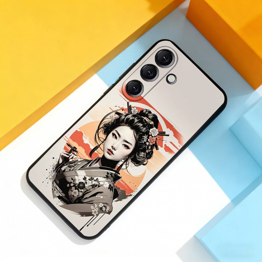 Samurai Warrior Geisha Cool Phone Case For Samsung Galaxy A 73,72,51,53,52,71,22,5G,Note,J7,8,9 Soft Precise Hole Black Cover