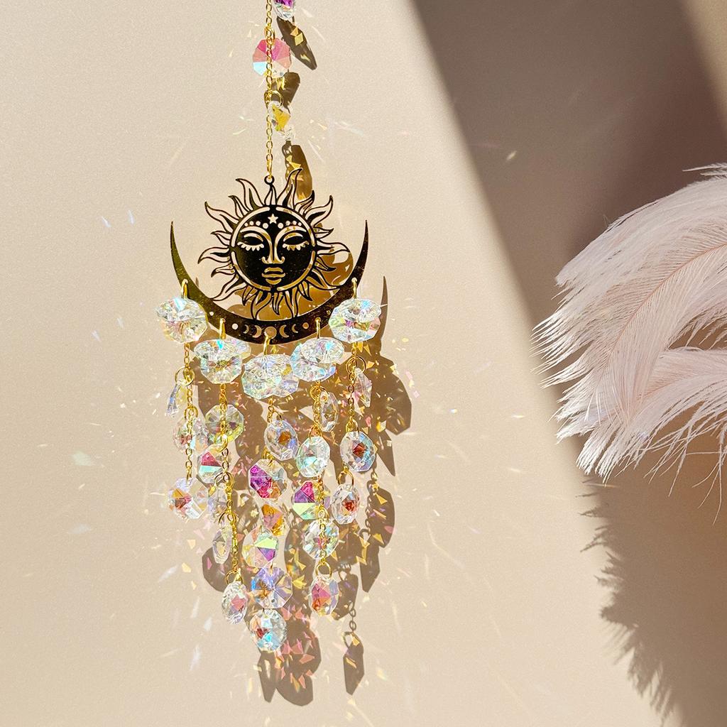 1 шт. Ловец света с кристаллами для лица и луны, Кристальная призма-шар, Подвесное украшение для дома и улицы, Украшение для двора