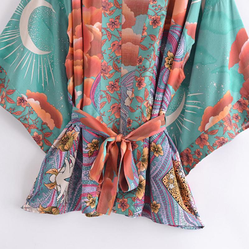 Женские повседневные топы для сна в пляжном стиле для отпуска, летняя мода, высококачественное легкое роскошное свободное кимоно с ретро-принтом