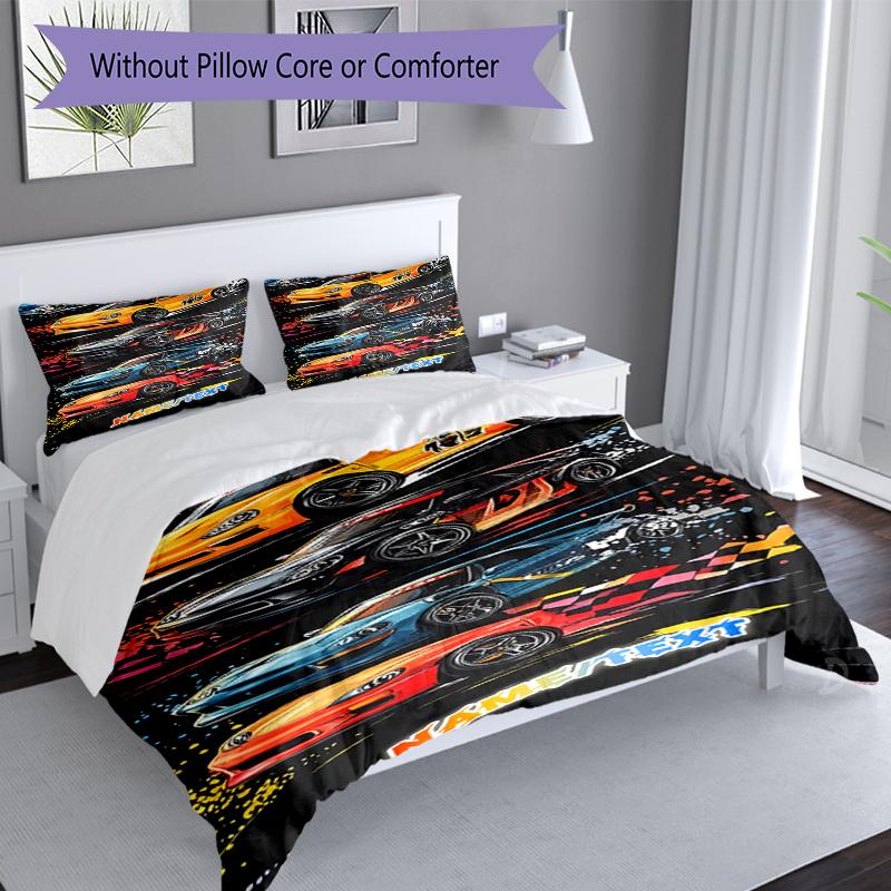 3PC Custom Name Car Dreams Bedding Set Duvet Cover Closure Includes 1 Duvet Cover & 2 Pillowcases for Bedroom
