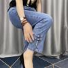 Spring Autumn High Elasticity Women Jean Korean Loose Straight Ankle-Length Cowboy Pants Female Extends Denim Pants Lady