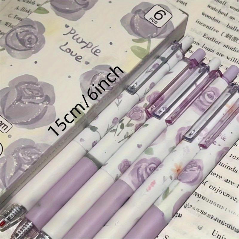 6 шт. светло-фиолетовые розы, нейтральная ручка, наконечник ST, красивая ручка [черные чернила]