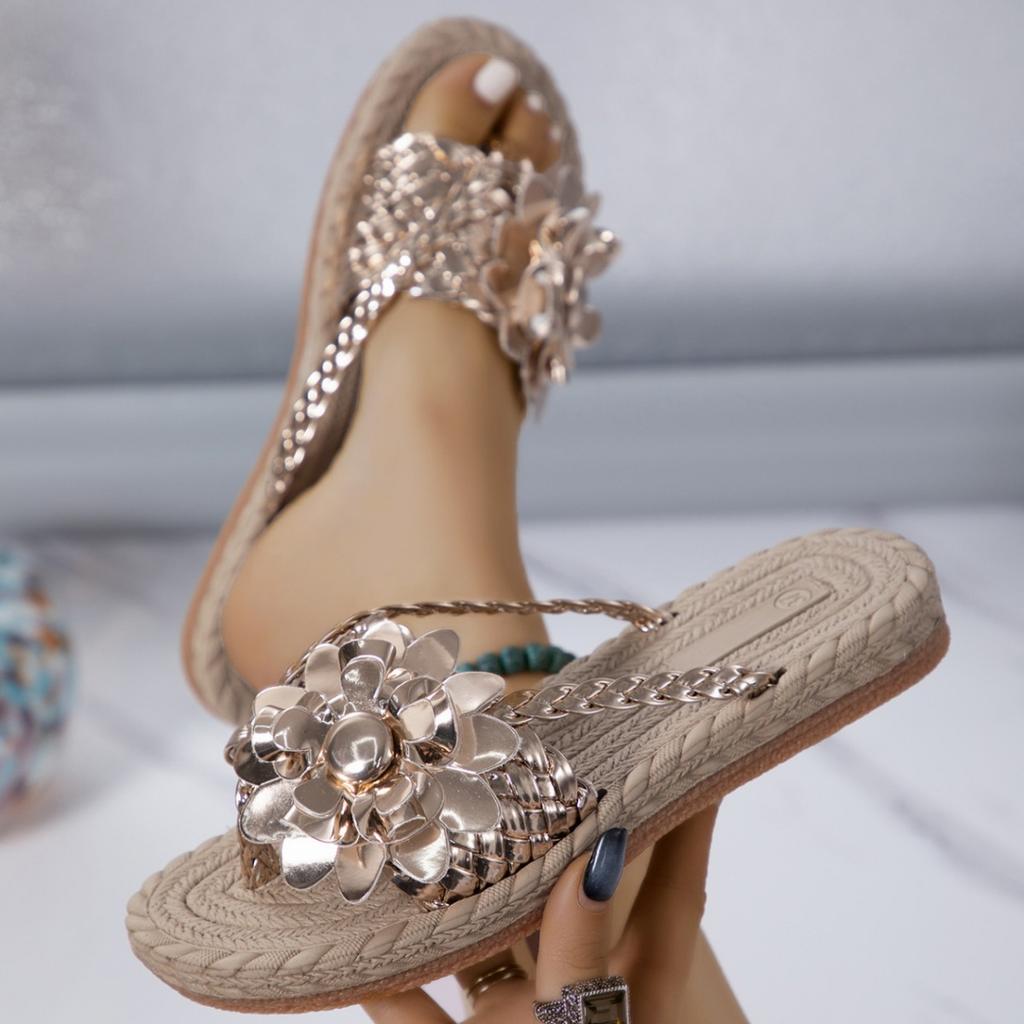 Женские тапочки-сандалии с цветочным декором, модные летние туфли с открытым носком, легкие тапочки