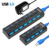 USB Hub 3.0 5Gbps Yuqori Tezlikli 4/7 Portli Hub Splitter ON/OFF Tugmasi bilan Multi Quvvat Adapteri Kompyuter Noutbuk uchun Yuqori Tezlikli Hub