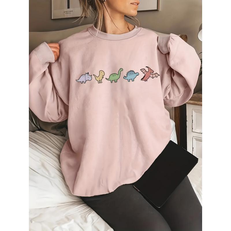 Women's cute dinosaur pattern printed round neck sweatshirt,loose and comfortable top