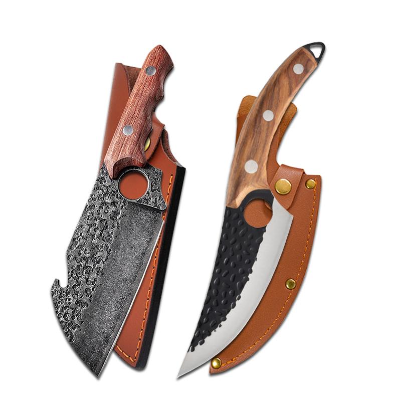 Forged Kitchen Meat Cleaver Chef Knife Boning Slicing Full Tang Butcher Knife Peeling Cutting Fish Sushi Knife with Sheath