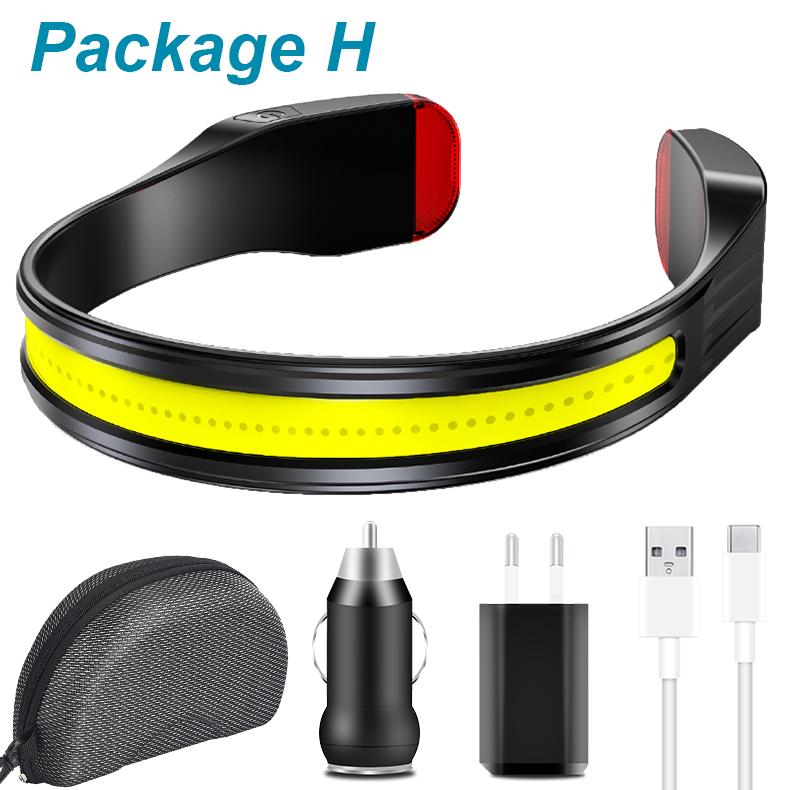 COB LED HeadLamp Type-C USB Rechargeable Headlight Multifunction Light Portable Head Flashlight Lamp Tail White & Red Light