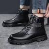 Martin Boots Men's 2025 New British Style Platform Heightening Locomotive Tooling Boots Men's Black High-top Leather Shoes Tide