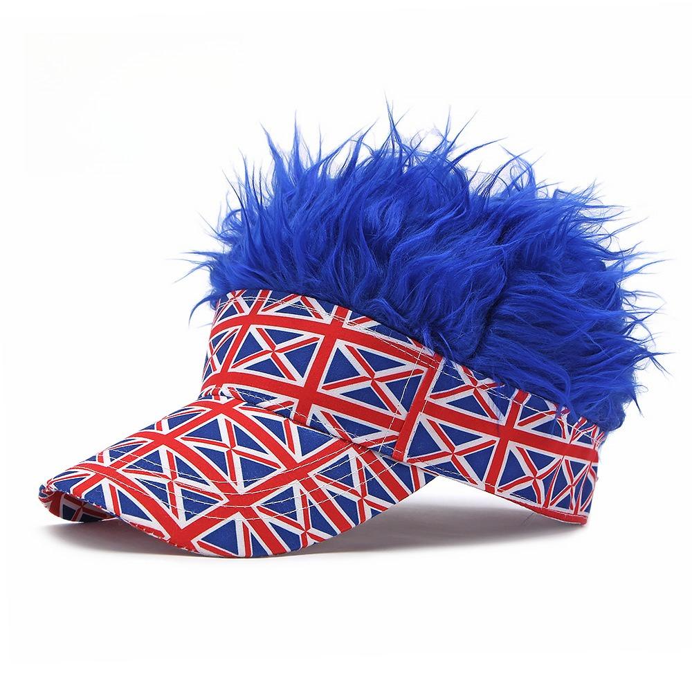 Patriotic Country Flag Visor Cap, Funny Sports Party Hat, Hairy Fan Cap for Fans and Outdoor Events